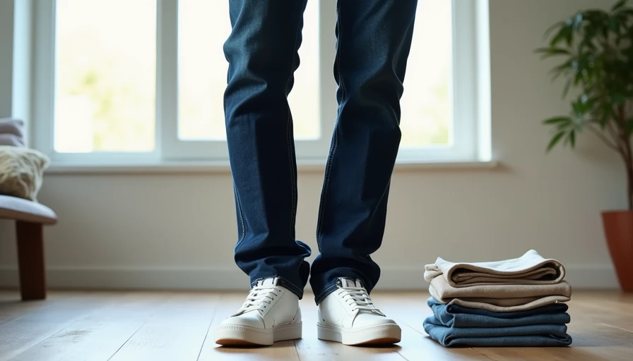 Side view of well-fitted jeans and sneakers showing proper hem break and clean silhouette