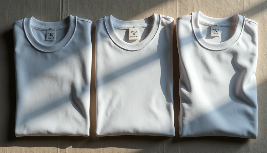 Side-by-side folded white crewneck t-shirts showing quality and construction differences