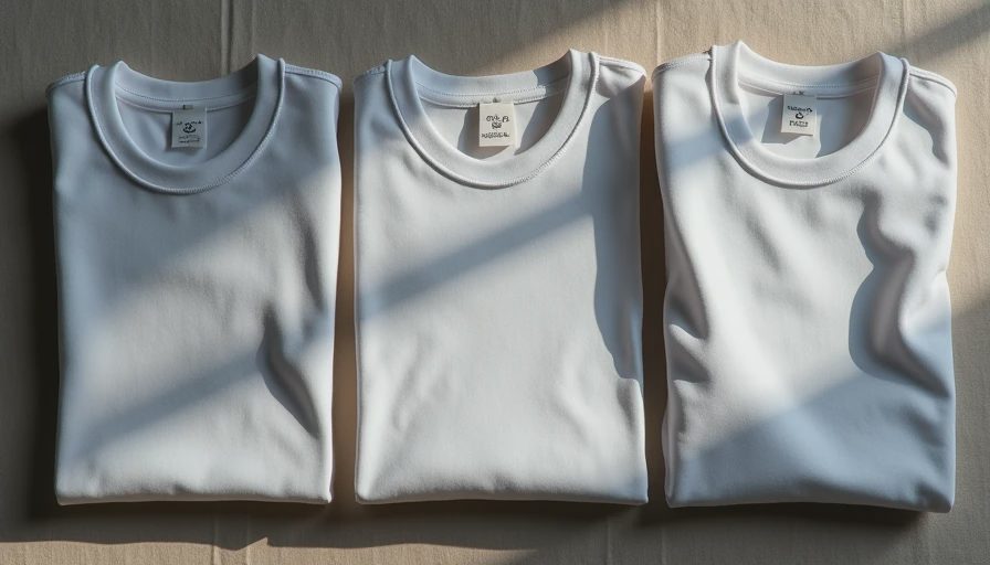 Side-by-side folded white crewneck t-shirts showing quality and construction differences