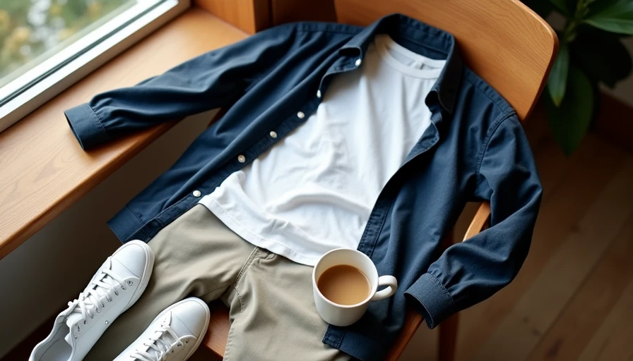 Relaxed coffee shop ready outfit laid out on chair with natural morning light