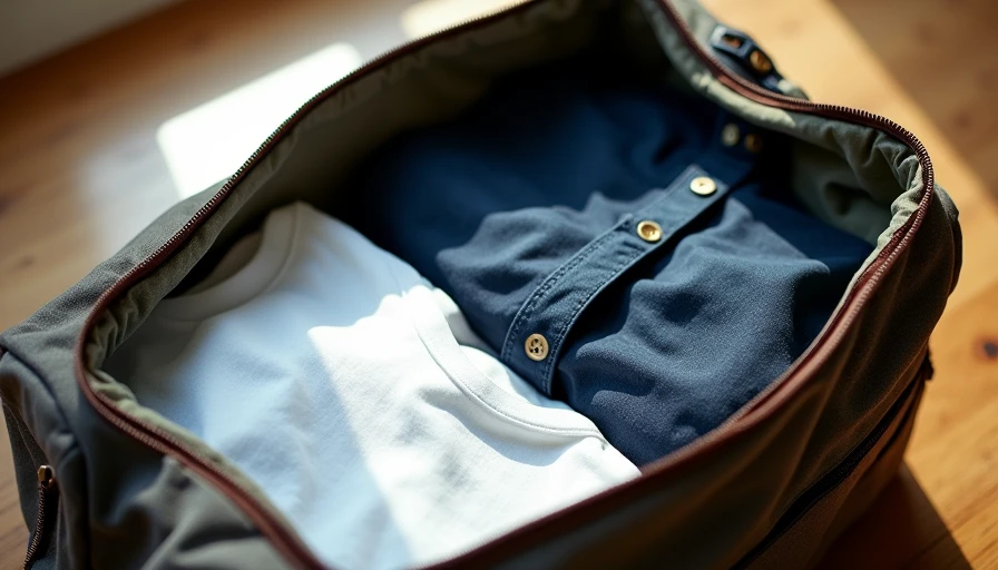 Open travel bag showing coordinated outfits for a short trip